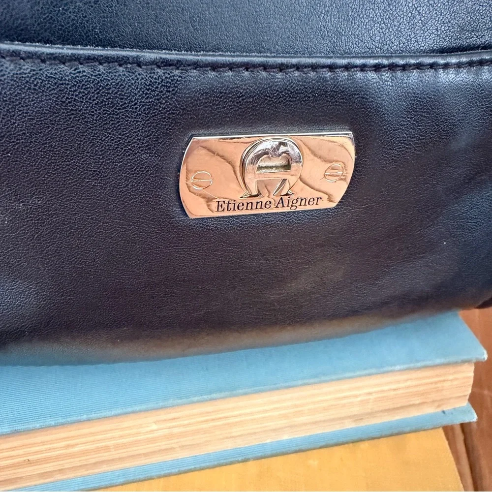 Vintage Etienne Aigner Black Leather Crossbody Bag Classic Minimalist Designer